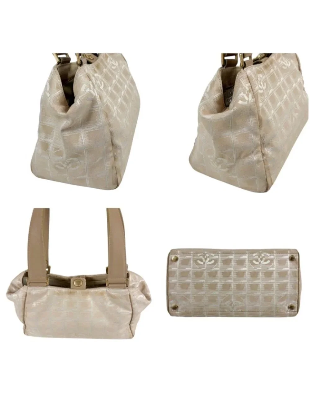 Chanel New Travel Line Handbag Satchel Beige White Nylon Canvas
